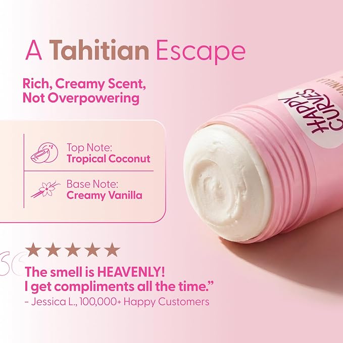 HAPPY CURVES All Over Whole Body Deodorant for Women - Aluminum-Free - Invisible All Day Layer of Full Body Protection for Long Lasting Odor Control, Sensitive Skin, & Private Parts - Tahitian Vanilla
