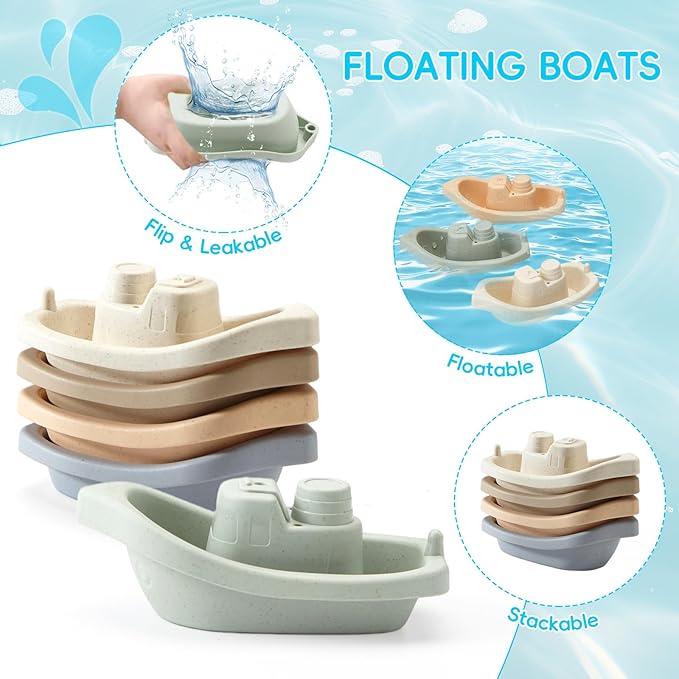 Baby Bath Toys for Kids Ages 1-3, 15 PCS Mold Free Bath Toys for Toddlers 2-4 Bathtub Water Table Pool Toys, Silicone Bath Toy and Bath Boats Spoons, Baby Shower & Birthday Gifts for Babies & Toddlers
