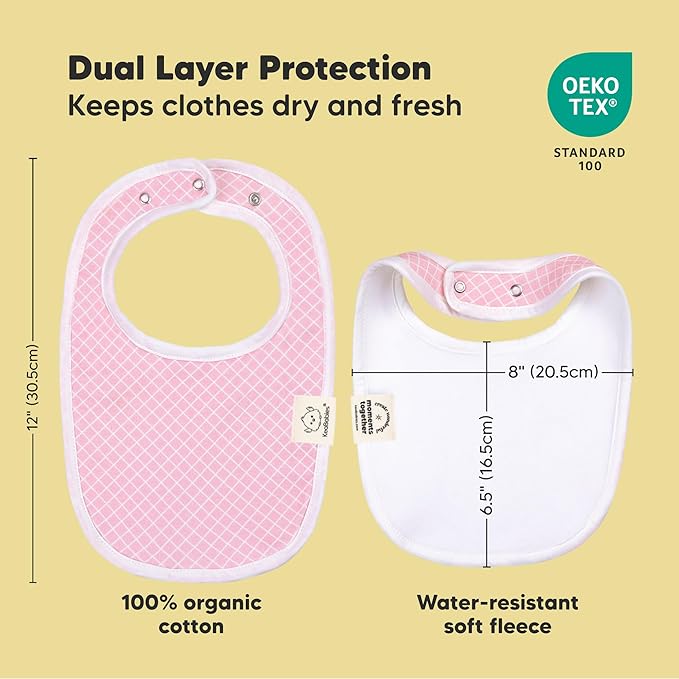 KeaBabies 8-Pack Organic Baby Bibs for Drooling and Teething - Soft Cotton Bibs for Baby Girl, Boy, Extra Absorbent, Easy to Clean & Put On for Toddler, Newborn, Infant 0-24 Months (Blush)