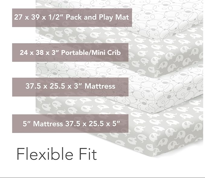 100% Organic Cotton Fitted Sheets for Graco Pack n Play, Babyletto, Pamo Babe, Hiccapop, Dream on Me, Evenflo, Baby Trend, Hygge Hush Portable/Mini Crib/Playards, Beka Bedside Bassinet 2 Pk