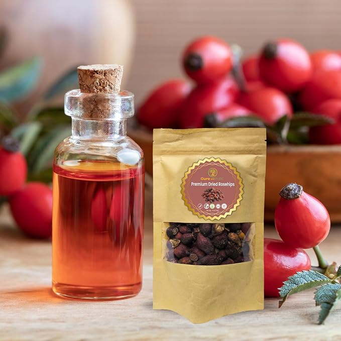 Cure wid Pure Whole Dried Rose Hips 4oz in Eco-Friendly Resealable Bag Rich in Vitamin C & Antioxidants -Non-GMO,Preservative-Free Rose Hips Dried Organic For Jams,Jellies & More