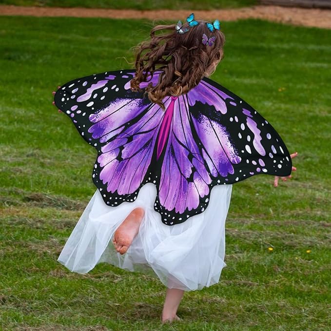 Kids Butterfly Wings Costume for Girls Fairy-Wings Mask Party Favors Gifts (Purple sets)