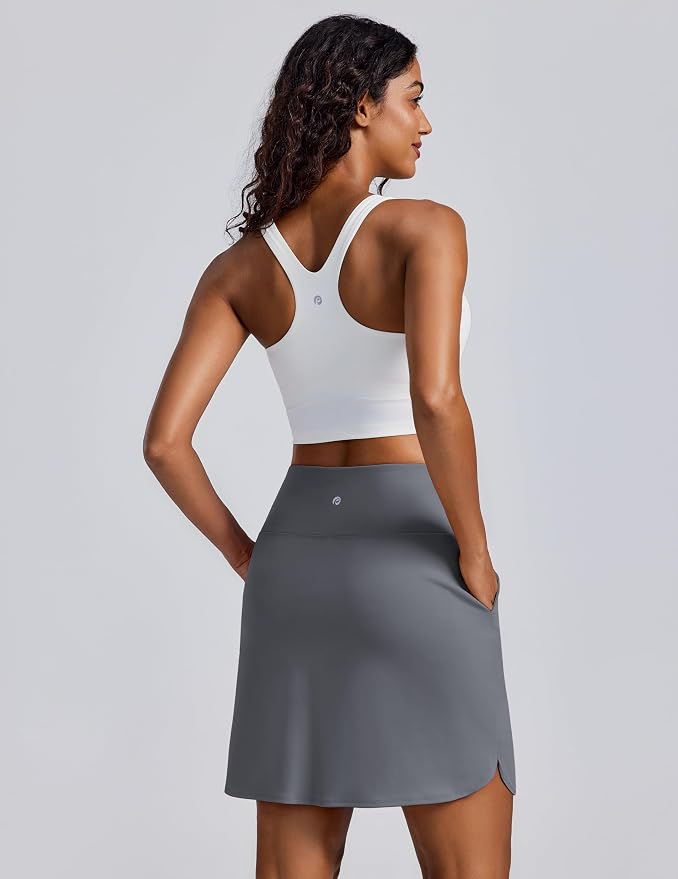 PINSPARK 18" Skorts for Woman Above Knee Length Golf Skirts 3 Pockets | High Waist, Built in Shorts, UV Protection, 4-Way Stretch, Soft, Dolphin Hem, Athletic, Tennis, Pickleabll, Casual