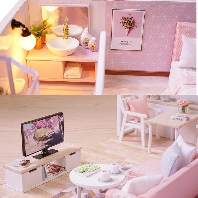 MAGQOO Dollhouse Miniature with Furniture, DIY Dollhouse Kit Plus Dust Proof 1:24 Scale Creative Room Idea(Tranquil Life)