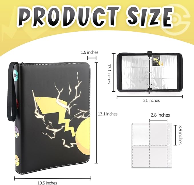 Card Binder 9-Pockets, 900 Pockets Card Holder with 50 Removable Sleeves, Trading Card Collector Zipper Album Holder, Black