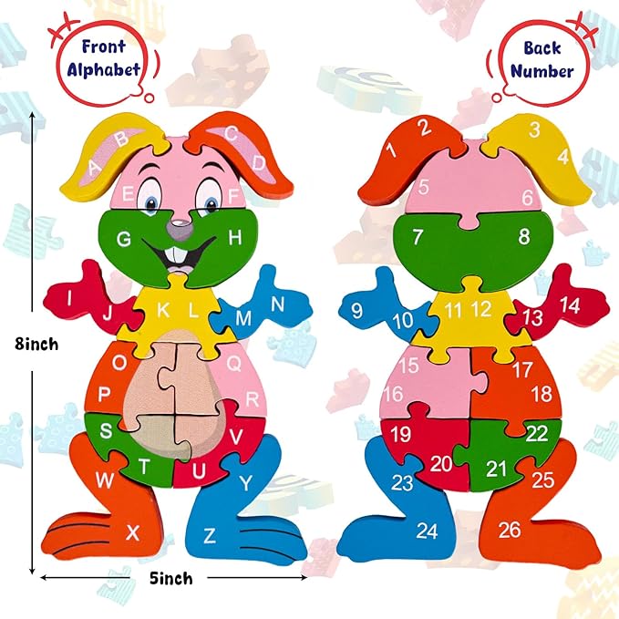 LovesTown Rooster Wooden Puzzles for Toddlers, Montessori ABC Learning Toys for Kids Ages 3-6, 26 Letters, Colorful Educational GIFS