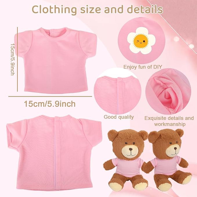 8-Pack Pink Blank T-Shirts for 17-18 Inch Bears | Thick DIY Stuffed Animal Canvas Clothes (Pink)