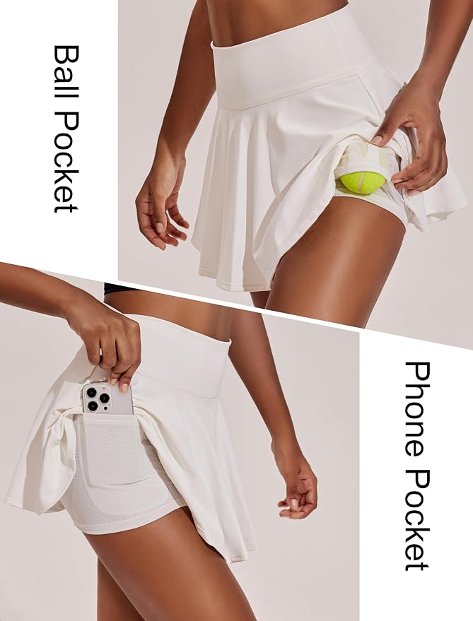 PINSPARK Womens Tennis Skirt 14" Pleated Athletic Golf Skorts with Pockets | High Waist, Tummy Control, Mini, Breathable, Lightweight, Soft, Built in Shorts, Pickleball, Casual