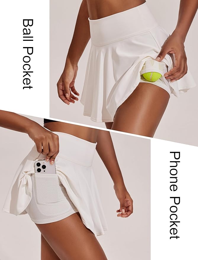 PINSPARK Womens Tennis Skirt 14" Pleated Athletic Golf Skorts with Pockets | High Waist, Tummy Control, Mini, Breathable, Lightweight, Soft, Built in Shorts, Pickleball, Casual