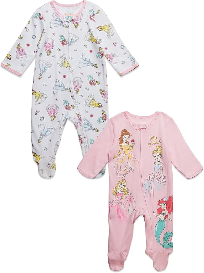 Disney Baby Girls 2 Pack Zip Up Sleep N' Plays Newborn to Infant Sizes (Newborn - 24 Months)