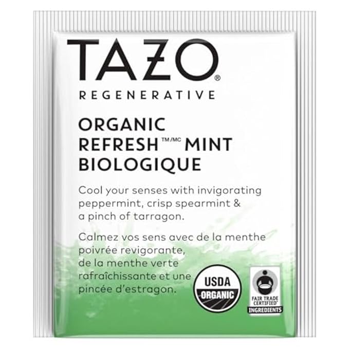 TAZO Refresh Mint Herbal Tea Bags 96-Pack Caffeine Free Peppermint and Spearmint Tea Blend Non-GMO Kosher Certified Individually Wrapped Herbal Tea for Hot or Iced