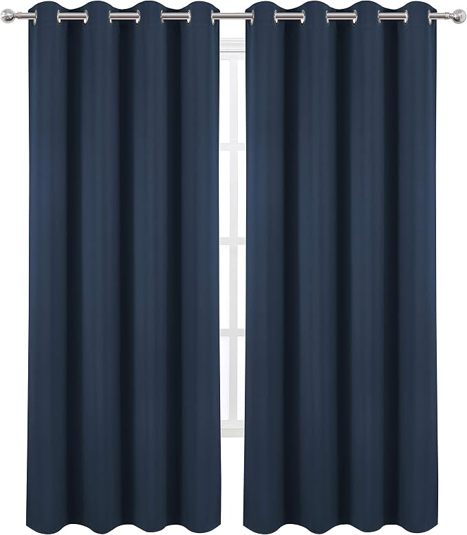 LEMOMO Navy Blue Thermal Blackout Curtains/52 x 108 Inch/Set of 2 Panels Room Darkening Curtains for Bedroom