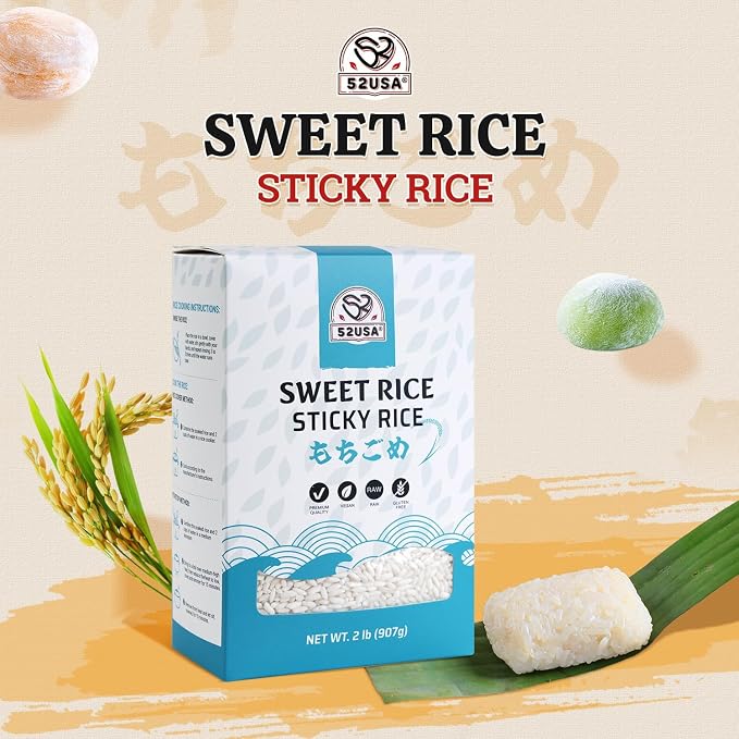 52USA Sweet Sticky Rice 2 Pound (32 Ounce), Premium Glutinous Rice | Gluten-Free, Vegan, All Natural, White Rice, Rich in Fibers and Minerals, 907g (Pack of 1)