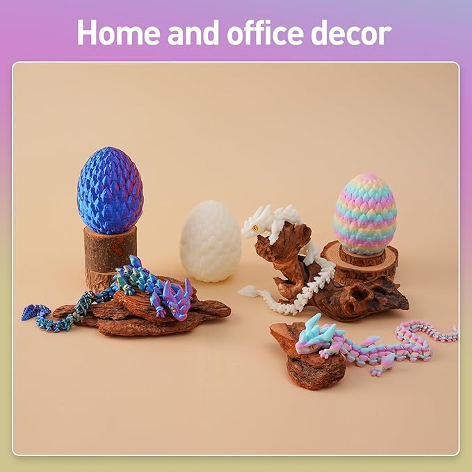 FYEFKJSA 3D Printed Dragon Eggs with Dragon Inside - 12Inch,Articulated Fidget 3D Printed Animals, Interesting Decorative Gift, Easter Basket Essentials Stuffers (Random Rainbow)
