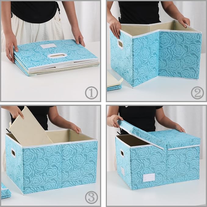 Jumbo Collapsible Storage Cubes with Lids Fabric Decorative Storage Bins Boxes Organizer Baskets with Cover Handles for Bedroom Closet Living Room 23.2x15.7x11.8 Inch 3 Pack