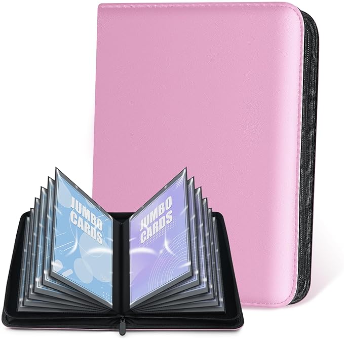 Jumbo Card Binder – WITHYU PU Leather Ringless Card Collection Binder with 60 Pockets, 5.7'' x 7.9''Card Holders Storage Album for Game Card (Pink)