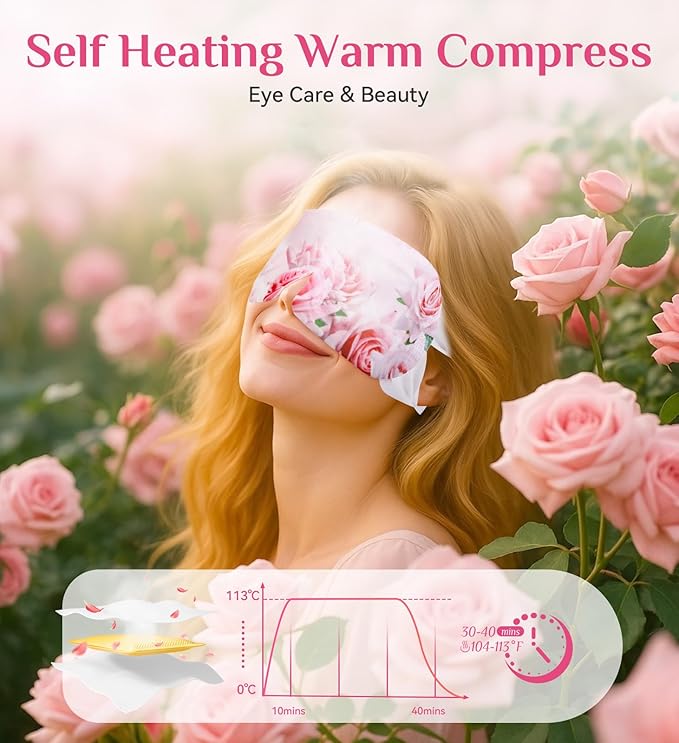 18 Packs Rose Heated Eye Mask - Heating Eye Mask Warm Compress for Dry Eyes Puffiness Dark Circles Sleep Stye Irritation Stress Relief Self Care Wellness Spa Relaxation Gift for Women