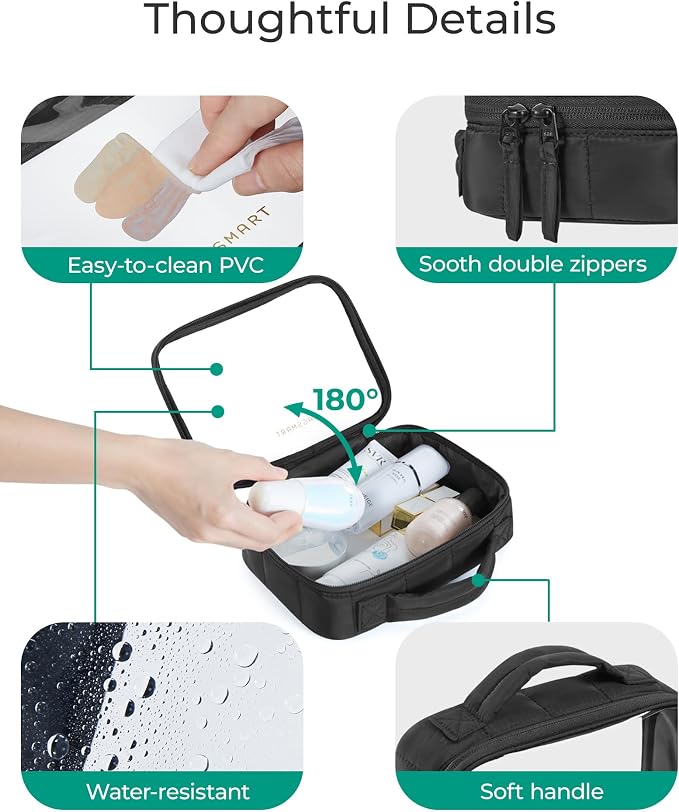 BAGSMART Clear TSA-Approved Toiletry Bag, Puffy Edges Travel Makeup Bag, Large Opening with Handle, Clear Cosmetic Bag with Double Zipper for Women (Black, 2Pack)
