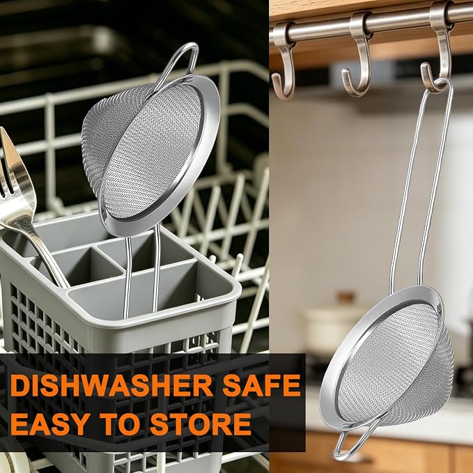 Small Fine Mesh Strainer Set, Stainless Steel Mini Sieve, Bar Strainer for Cocktail, Juice, Coffee, Tea Strainer for Loose Leaf Tea, Mini Sifter for Matcha, Flour, 4 PCS | 3.15 In Mini Strainer, for Cocktails, Loose Tea, Juice, Fits Most Cups and Mugs