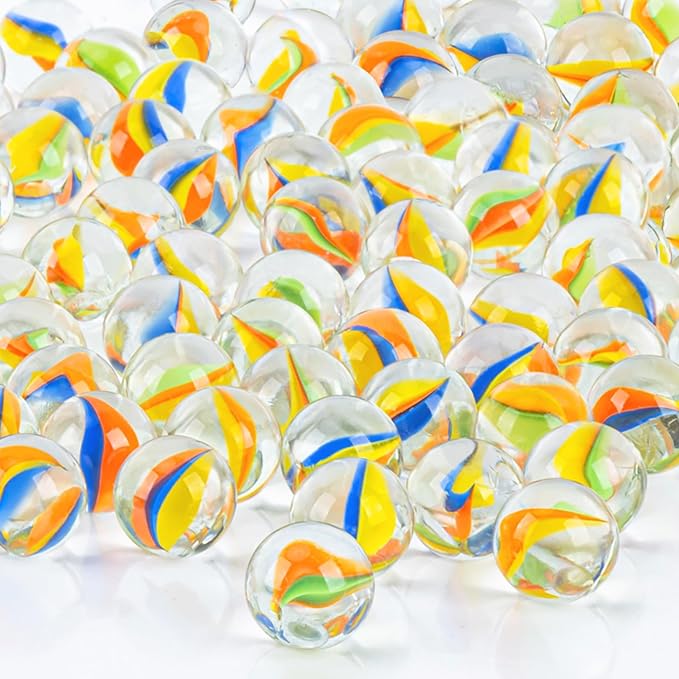 Sukh Bulk Glass Marbles - Thick Cat Eye Mix 3 Colors Medium Sized 80Pcs Marble Decorative Gift Nostalgic Retro Game with 16mm for Bounce,Chinese Checkers Board Game,Vases,Party Decor