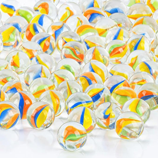 Sukh Bulk Glass Marbles - Thick Cat Eye Mix 3 Colors Medium Sized 80Pcs Marble Decorative Gift Nostalgic Retro Game with 16mm for Bounce,Chinese Checkers Board Game,Vases,Party Decor