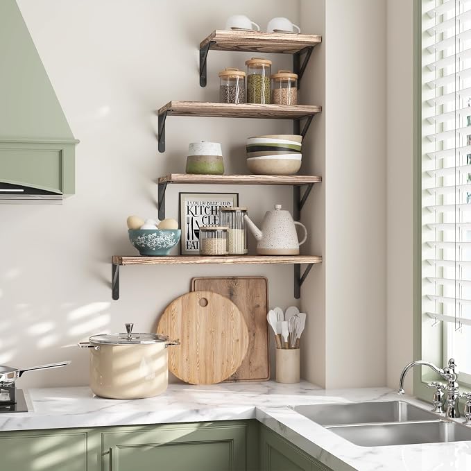 YGEOMER Floating Shelves for Wall Mounted Wall Shelves for Bedroom, Bathroom Storage, Living Room and Kitchen Farmhouse Decor(4 Different Sizes)