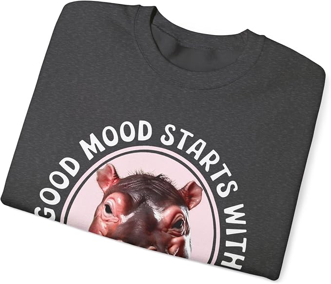 Good Mood Starts With Moo Deng Unisex Sweatshirt, Funny Moo Deng Good Mood Minimalist Men And Women Shirt