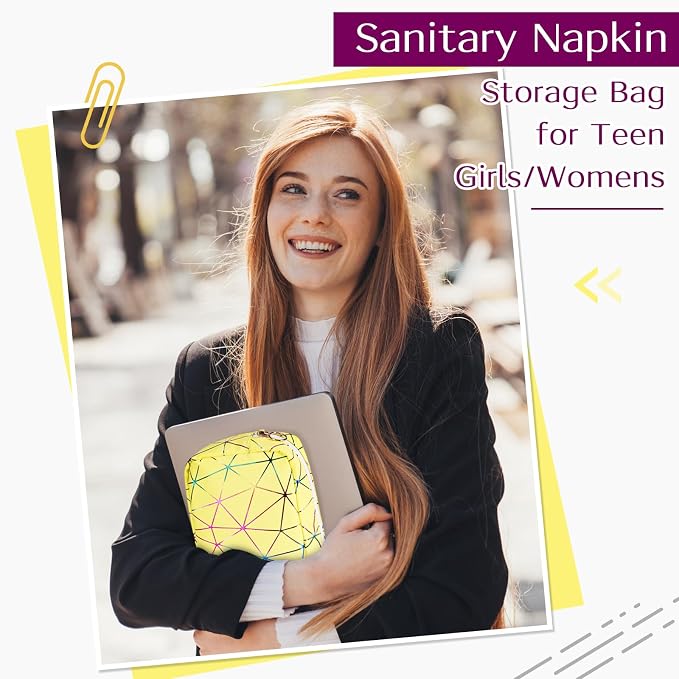 Likesing Period Bag for Tampon, Leather Sanitary Napkin Storage Bag for Girls Womens, Portable Sanitary Napkin Period Pad Pouch for Purse, Small Make Up Bags(Colorful Yellow)