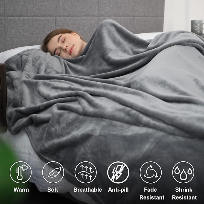 Hansleep King Grey Fleece Blanket, Soft Flannel Bed Blanket | Fuzzy Cozy Blanket 90x108 Inches, Multi-use for Bed, Sofa, Couch, Travel, Camping, All Season Warm Lightweight Cover
