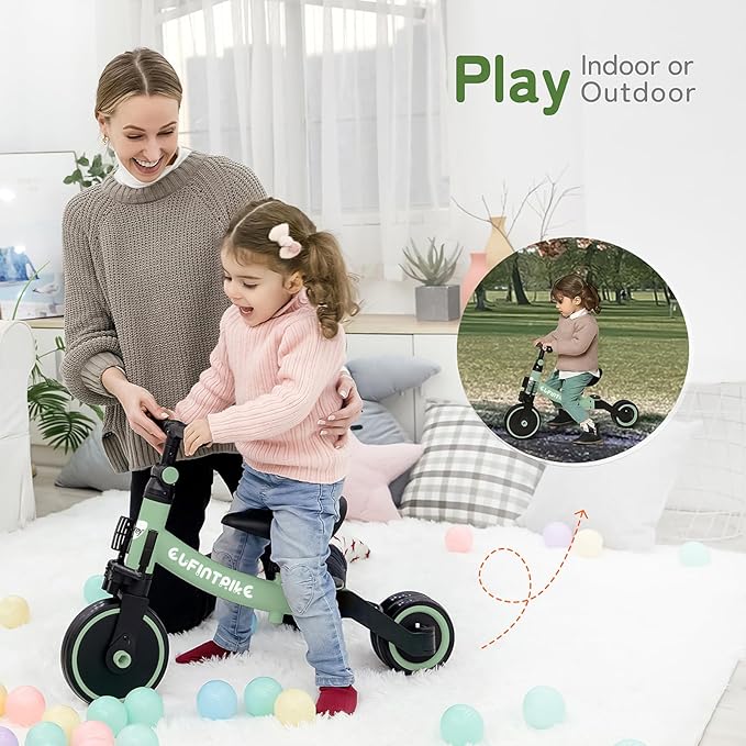 besrey 5 in 1 Toddler Bike for 1 Year to 4 Years Old Kids, Toddler Tricycle Kids Trikes Tricycle, Toys for Boy & Girl, Balance Training, Removable Pedals