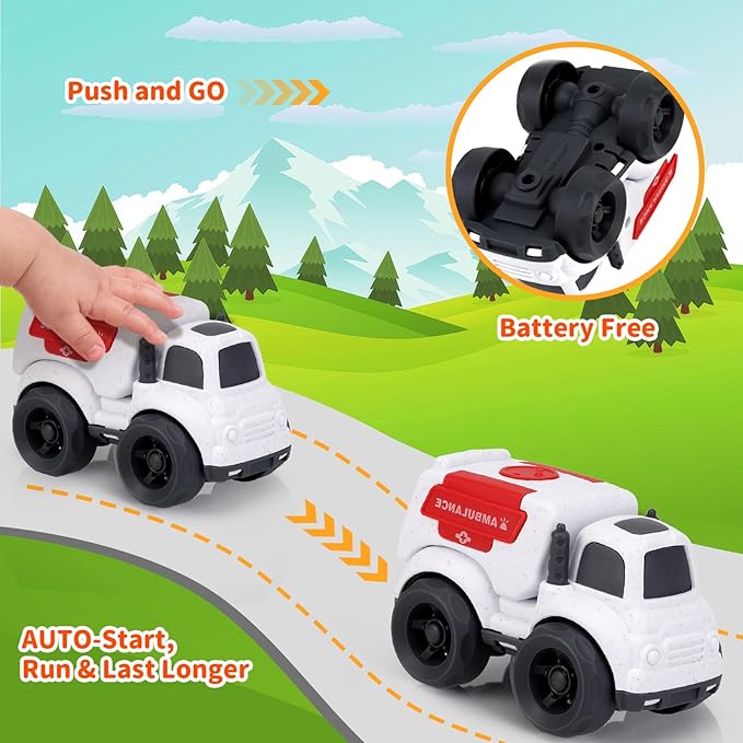 Toddler Toy Cars for 2 3 Year Old Boy, 3 in 1 Police Car Firetruck Toys and Ambulance for Toddlers, BPA Free, Phthalates Free, PVC, Outdoor Toys for Toddlers 2-4, Easter Birthday Gifts for Kids