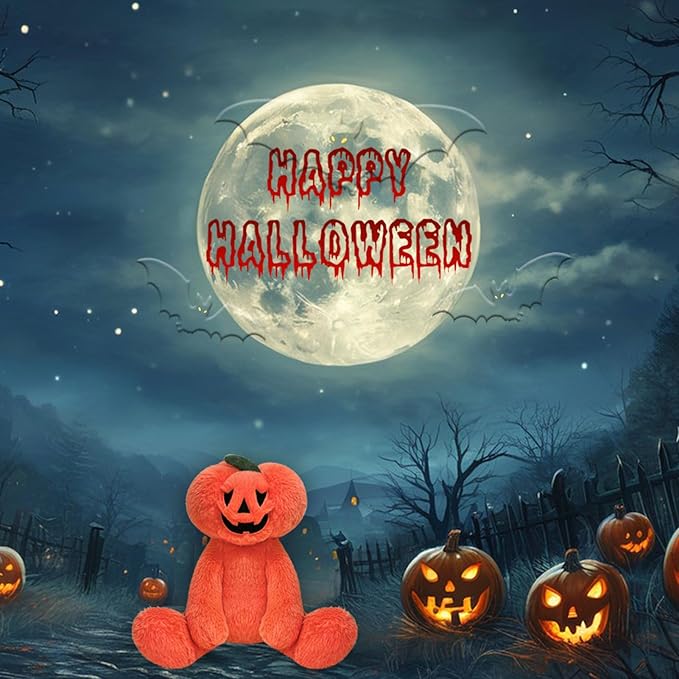 Scary Pumpkin Plush Stuffed Animal, Cute Furry Orange Pumpkin Toy, Soft Cuddly Plushie Hugger Toy for Boys Girls, Gifts for Kids or Girlfriend, 12 Inches