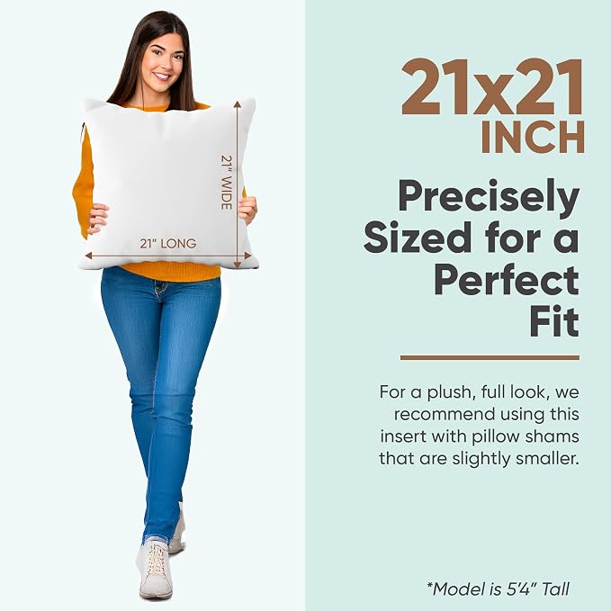 Pillowflex Synthetic Down Pillow Insert 21x21 in - Karate Chop Pillow | Large Square Sham Form, Plush Polyester Cotton Blend, Cloud-Like Comfort, Clump-Resistant Fill, Smooth Elegant Finish