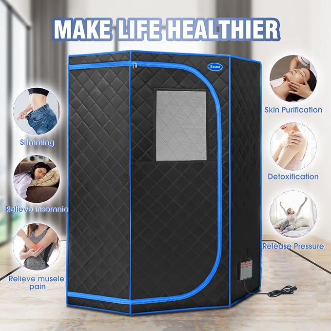 Portable Full Size Infrared Sauna for Home,Pentagonal Size Far Infrared Sauna,One Person Sauna Tent with Heating Foot Pad, Portable Chair, (L38 x W38 x H63, Black)
