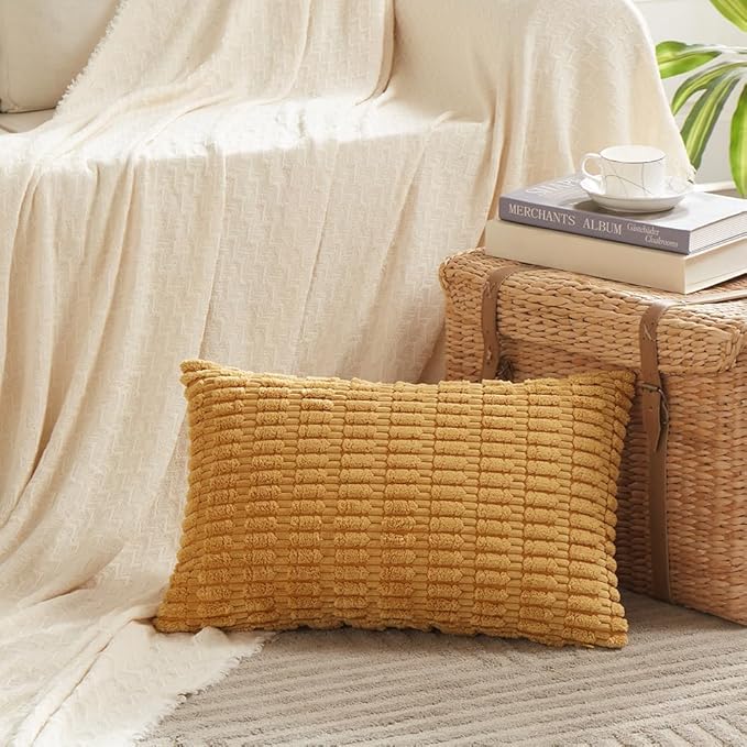 Fancy Homi 4 Packs Decorative Throw Pillow Covers for Living Room Couch Bed, Modern Farmhouse Boho Home Décor Accent Cushion Case, 20" x 12", Mustard Yellow