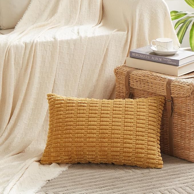 Fancy Homi 4 Packs Decorative Throw Pillow Covers for Living Room Couch Bed, Modern Farmhouse Boho Home Décor Accent Cushion Case, 24" x 14", Mustard Yellow