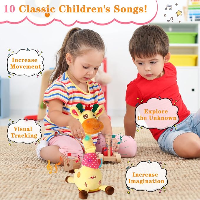 Dancing Giraffe Stuffed Animal Baby Toys Singing Song Toddlers Toy Repeats What You Say Glowing Musical Toy for Baby Birthday Gift