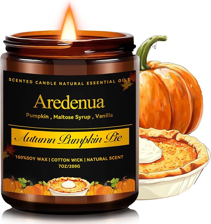 Pumpkin Pie Candles – Holiday Winter Scented Candles, Warm Spiced Pumpkin Aroma for Christmas Home Décor, Cozy Seasonal Candle Gift for Women & Men, Long-Lasting Soy Wax Candle