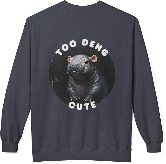 Unisex Fleece Crewneck Sweatshirt - Too Deng Cute Moo Deng Hippo, Cozy Cotton Blend, Classic Relaxed Fit