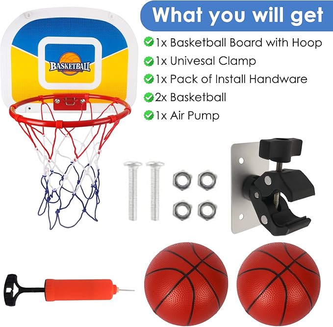 Trampoline Basketball Hoop, Teenager Basketball Hoop for Trampoline with Pump and 2 Mini Ball, Fit for Straight Pole