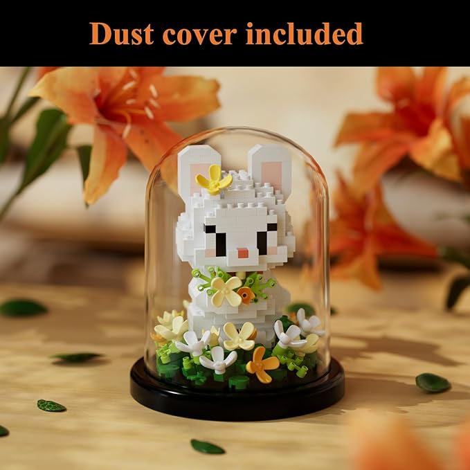 Artificial Flower Animal Building Set for Adults,Mini Rabbit Plant Bonsai Tree,Botanical Collection Gift for Kids,Office Home Decor Building Block,Birthday Gift for Girls Women(Osmanthus)