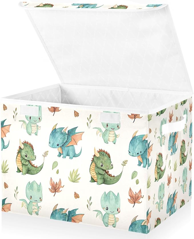 Dragon Watercolor Storage Bins with Lids and Carrying Handle,Foldable Storage Boxes Organizer Containers Baskets Cube with Cover for Home Bedroom Closet Office