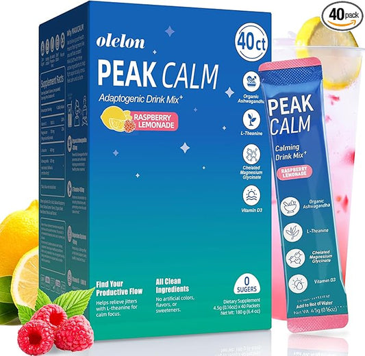 40 Count Super Cortisol Calm Drink with Magnesium Glycinate, Ashwagandha, L-Theanine & Vitamin D3 |Magnesium glycinate Powder for Relaxation, Focus & Sleep Support | Raspberry Lemonade | No Sugar