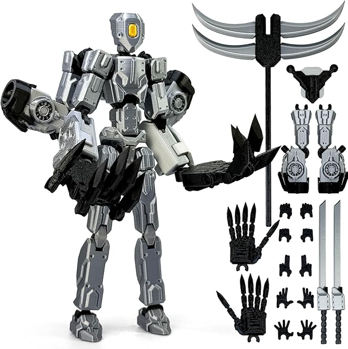 8Inch T13 Action Figure Assembly Completed, T13 Multi-Jointed Movable Robot Action Figure Set,Collectors Desktop Decorations for Game Lovers Toys (Silvery)