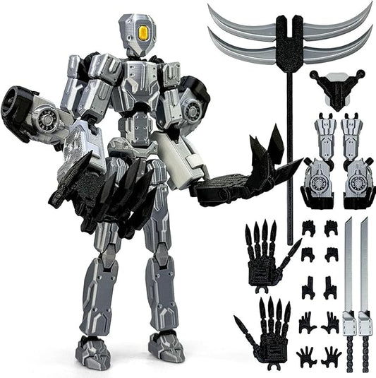 8Inch T13 Action Figure Assembly Completed, T13 Multi-Jointed Movable Robot Action Figure Set,Collectors Desktop Decorations for Game Lovers Toys (Silvery)