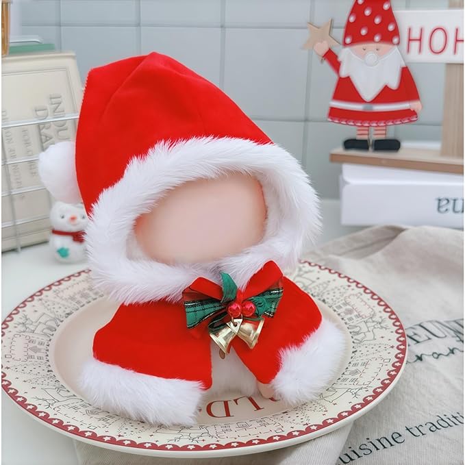 Christmas Hat Clothes for Dolls Accessories, Stylish Kawaii Festive Christmas Bell Shawl Outfit Set 1 Piece Suitable for 15cm 17cm Doll , Xmas Santa Claus Doll Clothing Set Replacement Red
