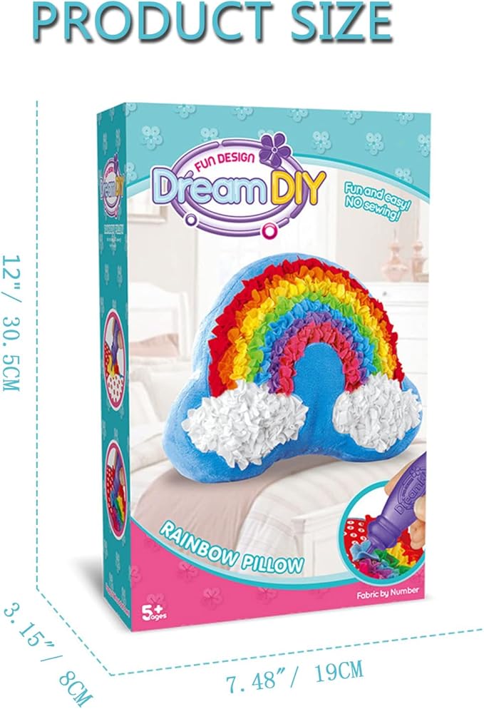 DBlosp Plush Craft Rainbow Pillow, Fabric by Number Art & Crafts, No Sewing, Making Your Own DIY Rainbow Pillow, Kids Project, Learning Fun, Ages 5+