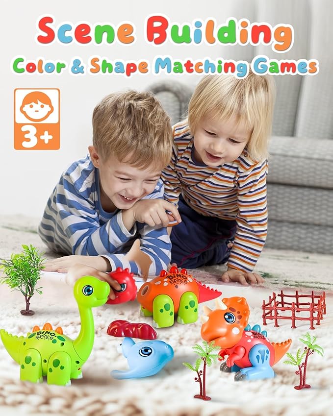 36 Pcs Interlocking Mix or Match Dinosaur Animals Toy Scenario Set, Musical Baby Toys and Light,Not Magnetic Animals for Kids 3 4 5 6