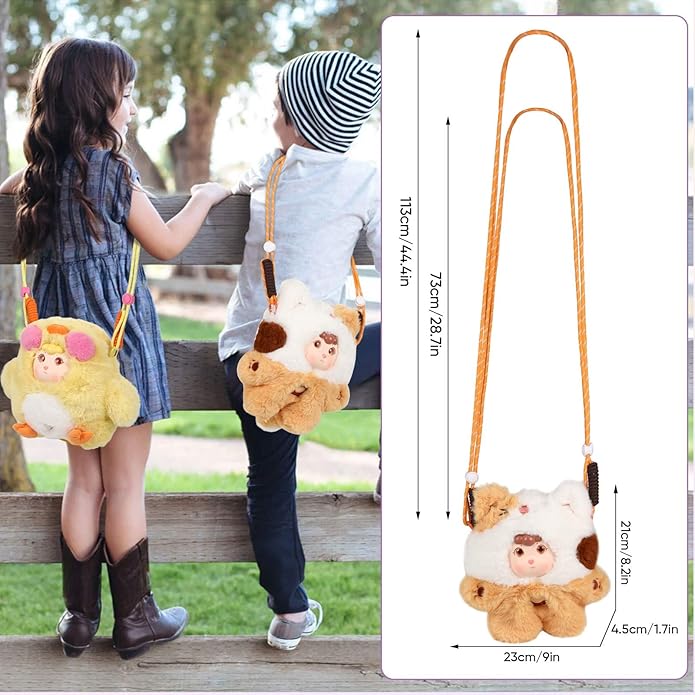 9inch Plush Bag Collection Crossbody Bags, Cute Girl Purses Fun & Unique Handbag Plush Shoulder Bag with Strap, Pockets