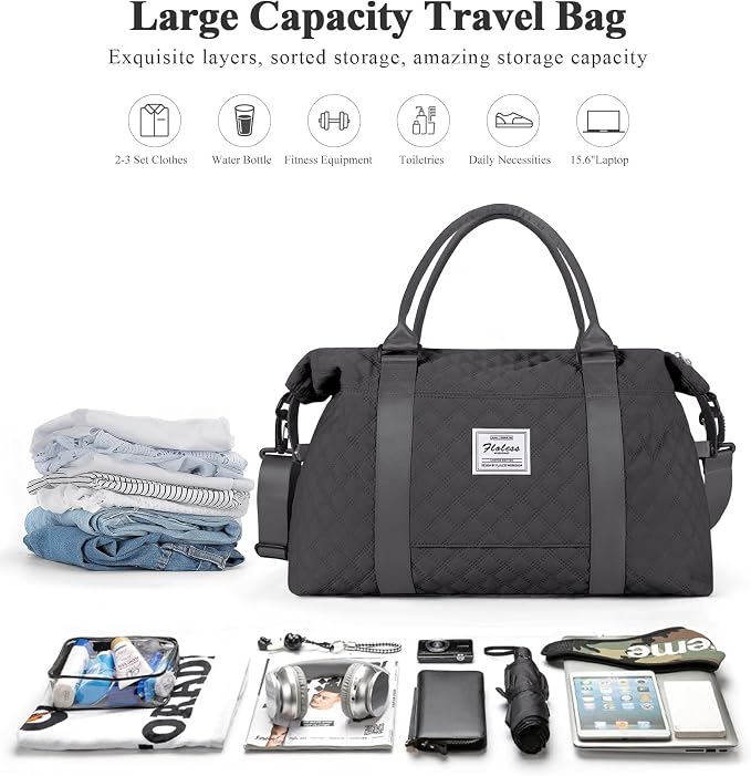 Travel Duffel Bag, Carry On Overnight Weekender Bags for Women | Travel Bag with Wet Pocket & Trolley Sleeve, For Spirit Airlines 18x14x8 Personal Item Bag
